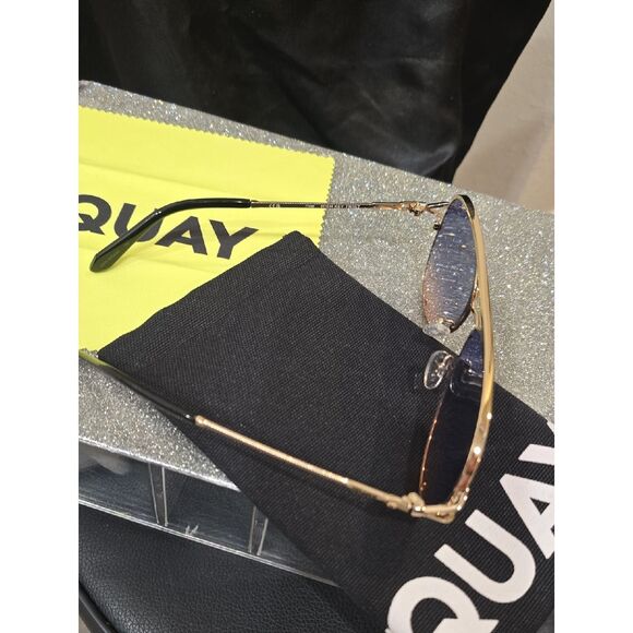 Quay Australia High Key Twist Large Aviator Sunglasses- Gold/Blue Rose main image 8